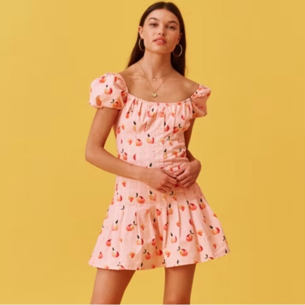Finders Keepers Tutti Frutti Dress Medium 6 Pink Peaches Short Puff Sleeve